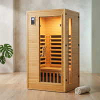2024 Upgrade 1 to 2 Person Infrared Sauna, Low EMF Infrared Sauna for Home, Indoor Sauna Room, Hemlock Wooden Far Infrared Sauna, Dry Sauna with Bluetooth Speakers, LED Reading and Chromotherapy Lamp — Studio Shot