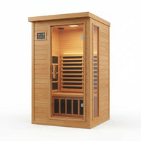2024 Upgrade 1 to 2 Person Infrared Sauna, Low EMF Infrared Sauna for Home, Indoor Sauna Room, Hemlock Wooden Far Infrared Sauna, Dry Sauna with Bluetooth Speakers, LED Reading and Chromotherapy Lamp — Studio Shot