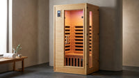 2024 Upgrade 1 to 2 Person Infrared Sauna, Low EMF Infrared Sauna for Home, Indoor Sauna Room, Hemlock Wooden Far Infrared Sauna, Dry Sauna with Bluetooth Speakers, LED Reading and Chromotherapy Lamp — Lifestyle