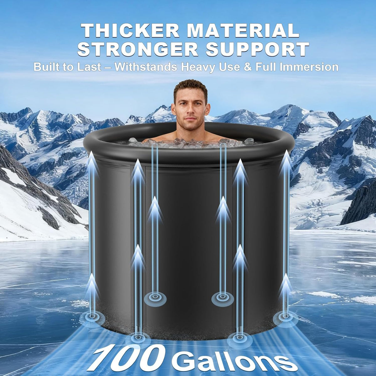 XL 100 Gal Ice Bath Tub for Cold Plunge – Portable Inflatable Ice Pod with Insulated Lid & Dual Valves, Chiller Compatible Cold Plunge Tub for Ice Bath Recovery, Indoor & Outdoor Use