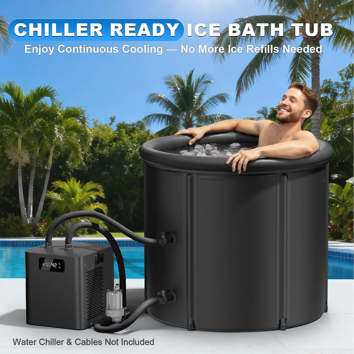 XL 100 Gal Ice Bath Tub for Cold Plunge – Portable Inflatable Ice Pod with Insulated Lid & Dual Valves, Chiller Compatible Cold Plunge Tub for Ice Bath Recovery, Indoor & Outdoor Use