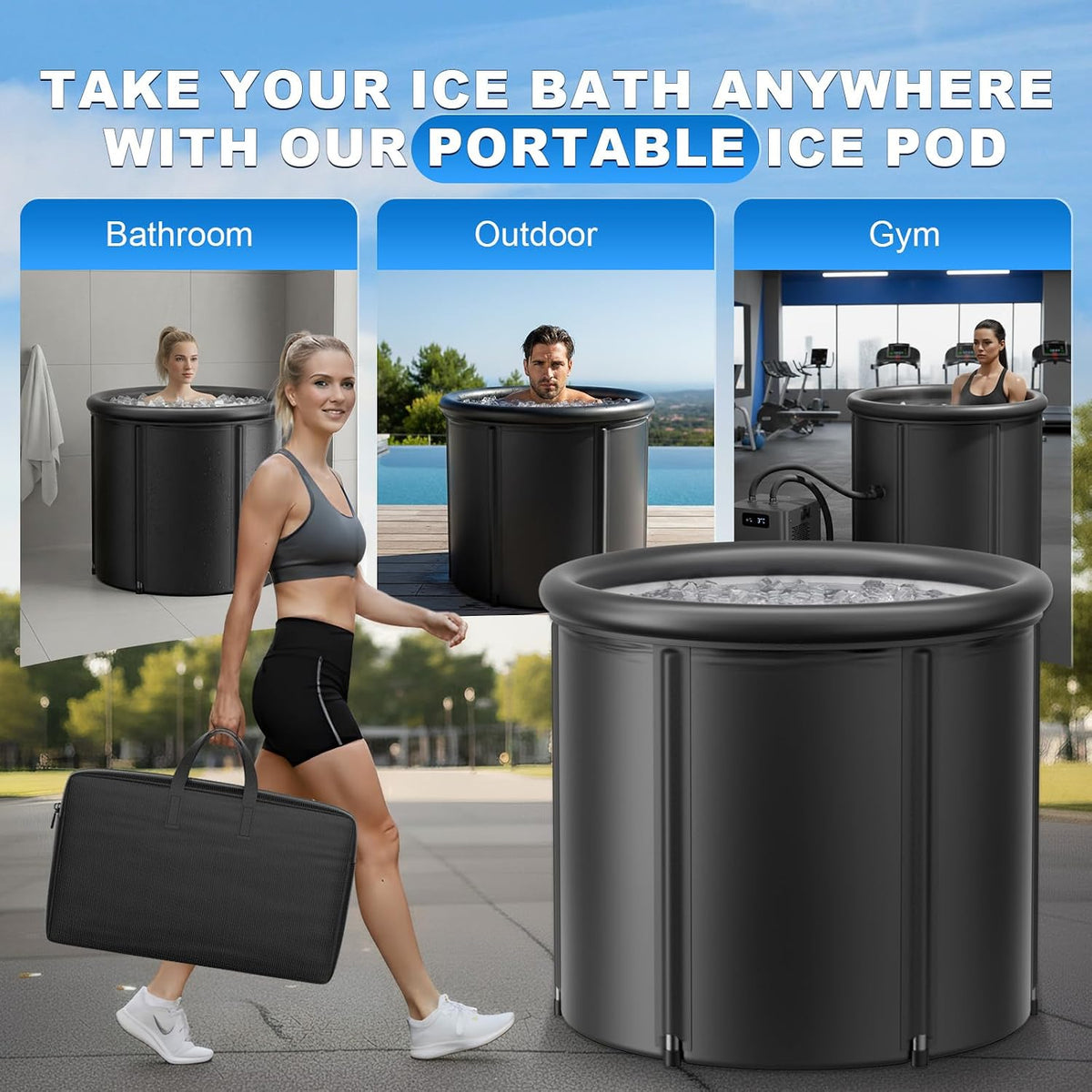 XL 100 Gal Ice Bath Tub for Cold Plunge – Portable Inflatable Ice Pod with Insulated Lid & Dual Valves, Chiller Compatible Cold Plunge Tub for Ice Bath Recovery, Indoor & Outdoor Use