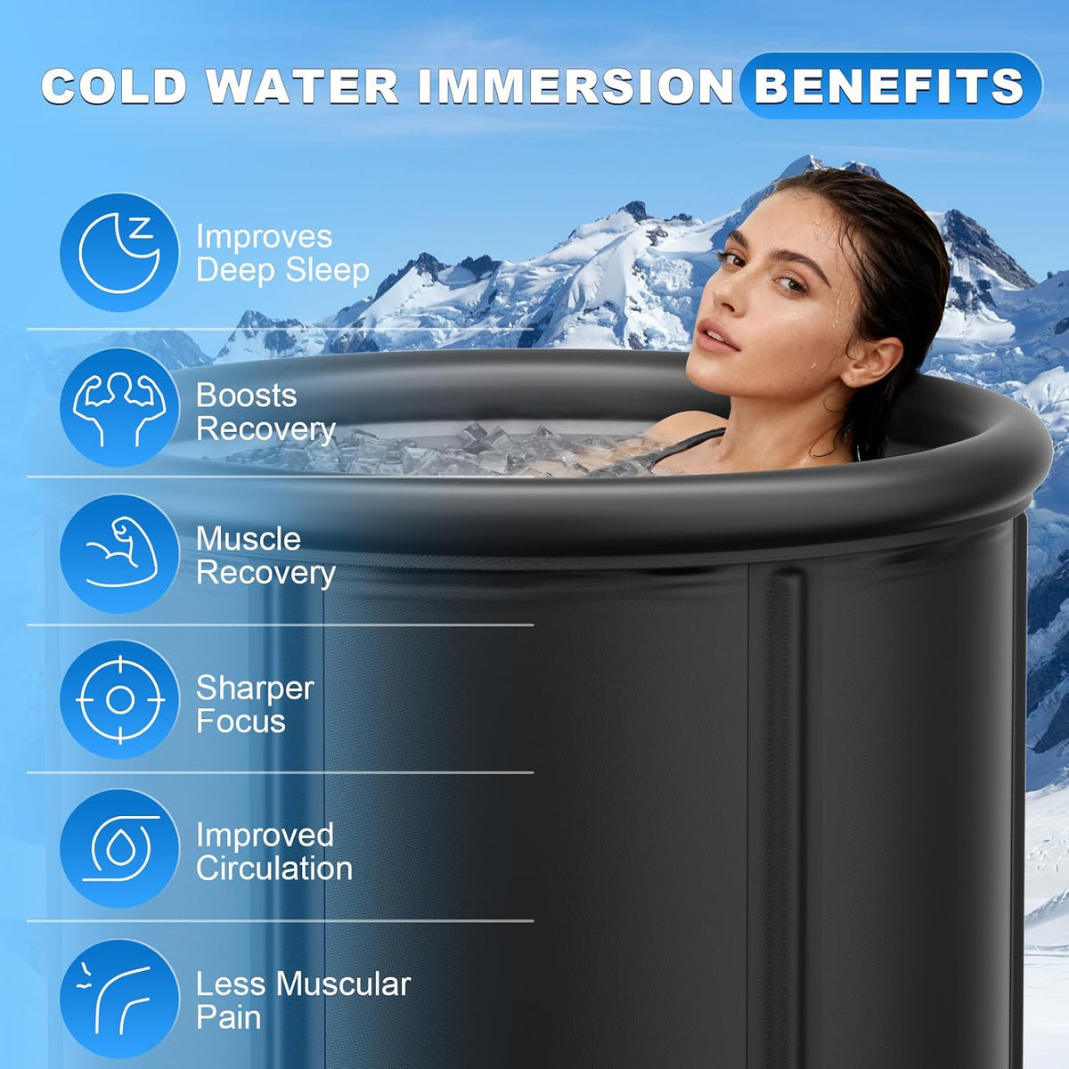 XL 100 Gal Ice Bath Tub for Cold Plunge – Portable Inflatable Ice Pod with Insulated Lid & Dual Valves, Chiller Compatible Cold Plunge Tub for Ice Bath Recovery, Indoor & Outdoor Use