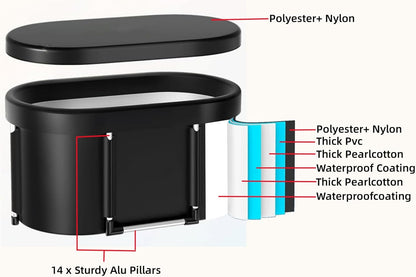 126 Gal Large Oval Ice Bath Tub for Athletes XL Portable Cold Plunge Tub with Cover Multiple Layered Outdoor Recovery Tub, Capacity for Cold Water Therapy Ice Baths at Home Outdoor Gym