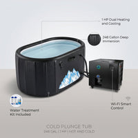 Cold Plunge Tub, 248 Gallon, 1 Horsepower, Heavy-Duty Ice Bath Tub for Athletes with Hot & Cold, Portable Inflatable Plunge Chiller with Water Treatment Kit, Immersion Therapy, Wifi (Black, 1 Set) — infographic