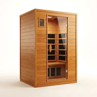 Infrared Sauna Built for Daily Recovery, 2-Person Capacity, Canadian Hemlock Wood, Low EMF Carbon Panels — Studio Shot