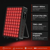 Red Light Therapy Panel, 660Nm Red & 850Nm near Infrared Light Therapy Device with TENS & EMS Functions, 60 Dual Chip Leds, 6 Programs, Timer, Stand, High Power LED Light Therapy Lamp for Face Body — Results & Stats