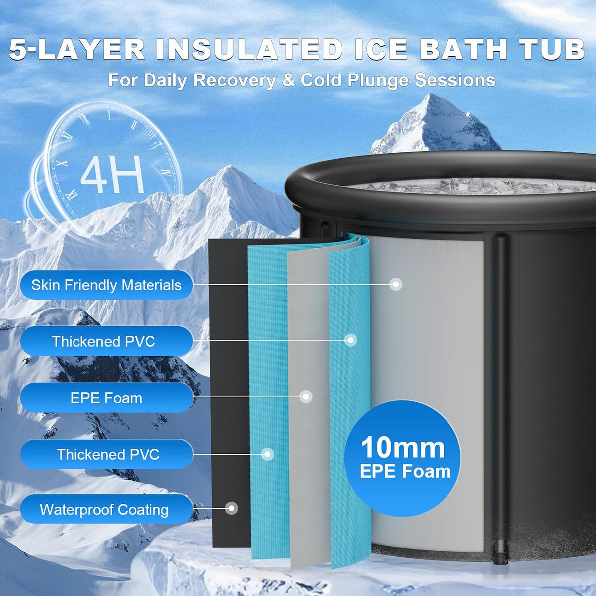 XL 100 Gal Ice Bath Tub for Cold Plunge – Portable Inflatable Ice Pod with Insulated Lid & Dual Valves, Chiller Compatible Cold Plunge Tub for Ice Bath Recovery, Indoor & Outdoor Use