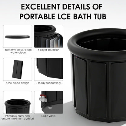 Ice Bath Tub for Athletes - Extra Large Cold Plunge Tub for Muscle Recovery & Cold Water Therapy, Portable Multi-Layer Ice Bath for Home, Gym, Backyard, Spa, Indoor & Outdoor Use (Black, 30X31.5 IN)